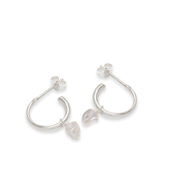 Half Hoop Earrings With Baroque Pearl Sterling Silver, 2 of 4
