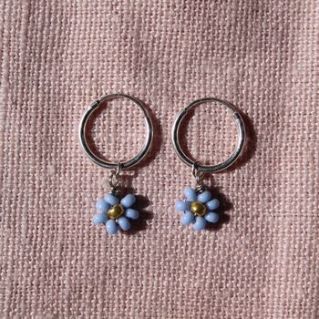 Daisy Beaded Earrings On Sterling Silver Hoops, 9 of 11