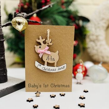 Personalised 1st Christmas Card 2025 Reindeer Decoration, 4 of 7