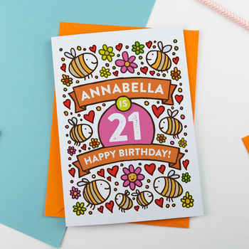 Personalised Bee's Illustrated 21st Birthday Card, 2 of 2