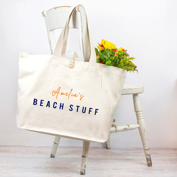 Personalised Organic Cotton Canvas Beach Bag, 6 of 7