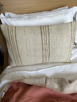 Oblong, Natural, Hemp, Neutral, Woven, Grain Sack, Striped Cushion With Cotton Reverse Brown Multi Stripe Trio, 4 of 5