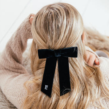 Personalised Velvet Hair Bow With Pearl Monogram, 4 of 7