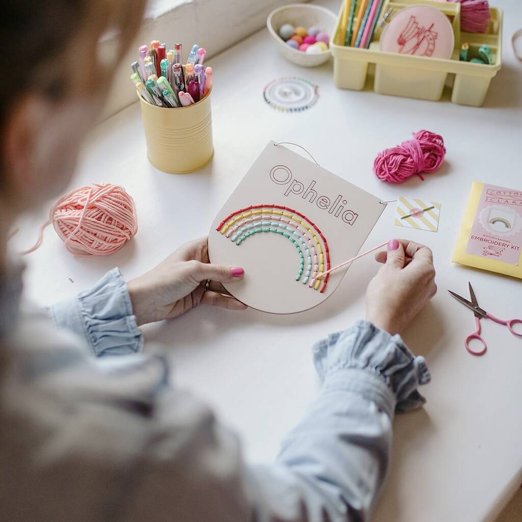 Personalised Large Natural Rainbow Embroidery Kit By Cotton Clara