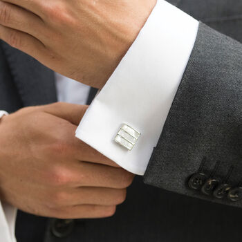 Forbes Rhodium Plated Mother Of Pearl Cufflinks, 5 of 6
