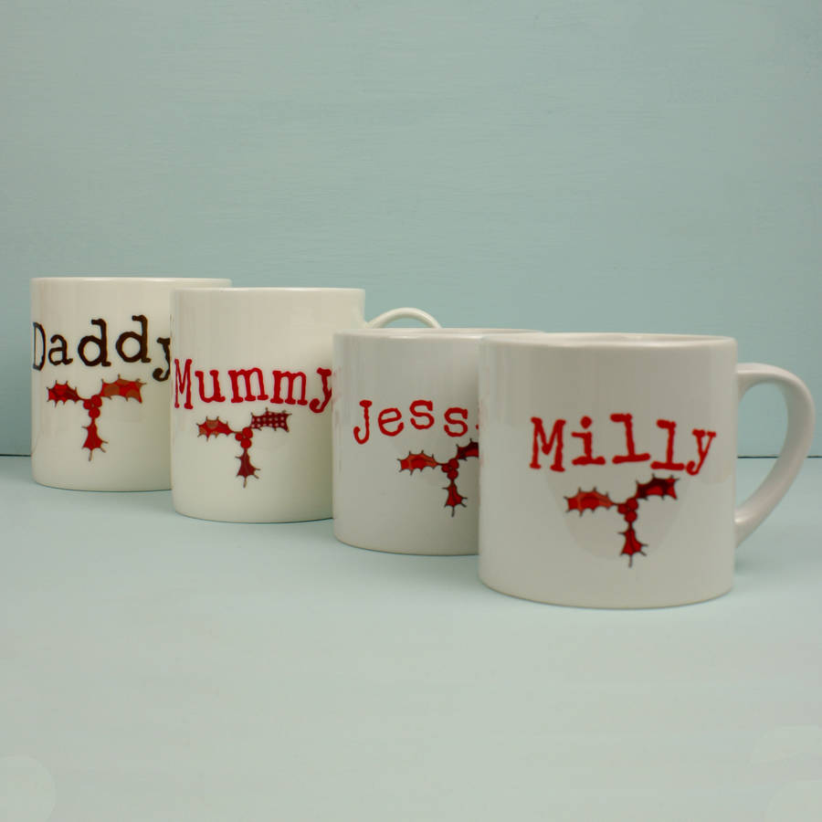 Personalised Family Set Of Three Christmas Mugs By Molly Mae