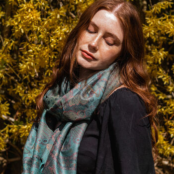 Turquoise Vintage Butterfly And Tassel Pashmina Scarf, 3 of 3