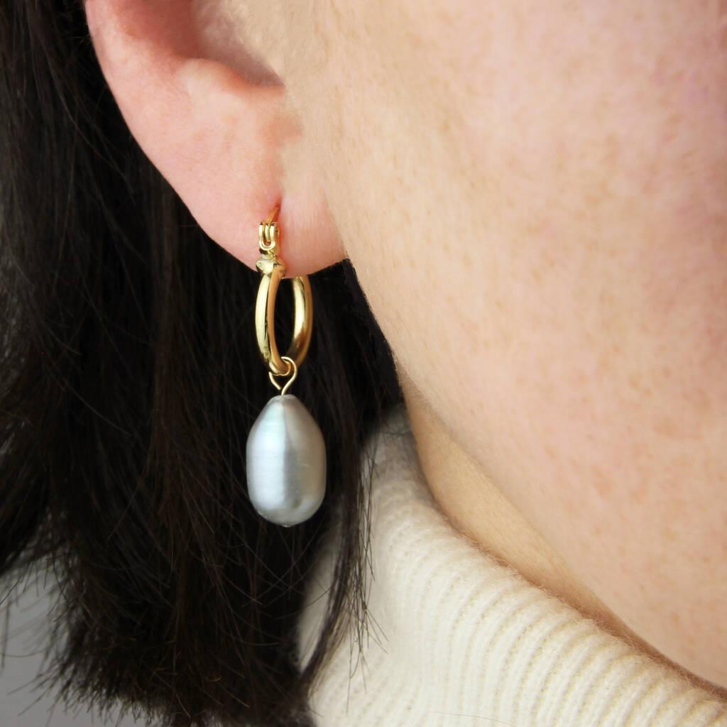 Large Aqua Baroque Pearl Hoop Earrings, 1 of 9