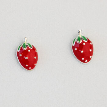 Sterling Silver Strawberry Stud Earrings, 3 of 7