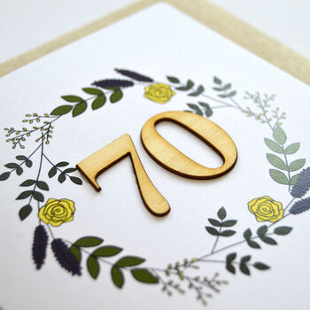 Floral 70th Birthday Wooden Illustrated Card, 2 of 2