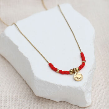 Personalised Gold Or Silver Red Beaded Sun Necklace, 2 of 6