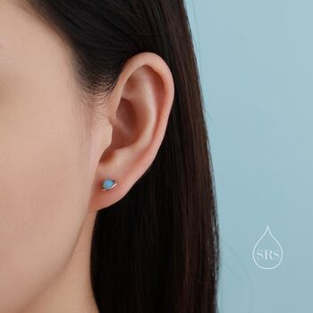 Sterling Silver Blue Planet Opal Stud Earrings, 8 of 11