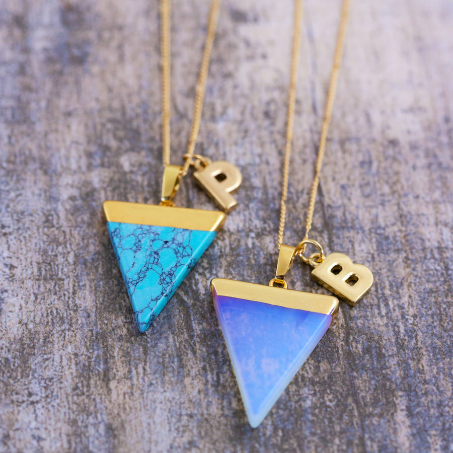 gemstone triangle pendant necklace by j&s jewellery