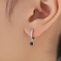 Tiny Black Cz Dangle Huggie Hoop In Sterling Silver, thumbnail 1 of 10