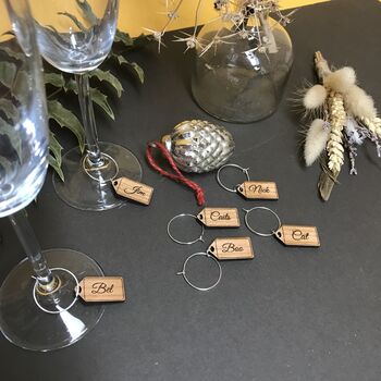 Personalised Five Christmas Name Tag Wine Glass Charms, 2 of 12