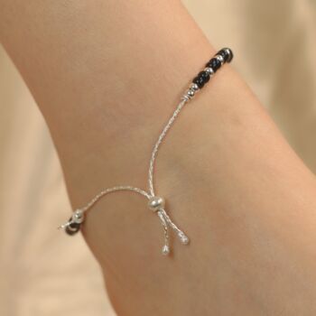 925 Silver Black Bead Butterfly Adjustable Anklet, 2 of 9