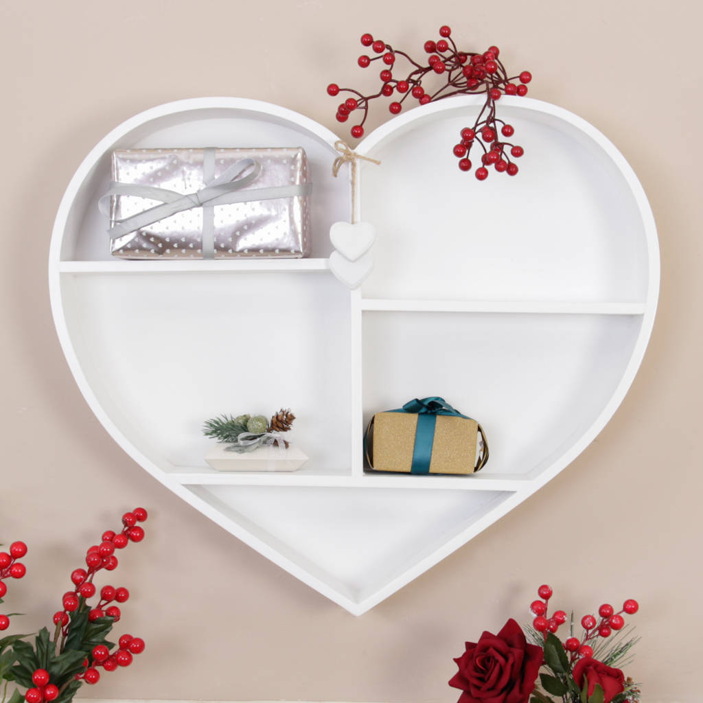 white wooden heart shaped wall shelf by dibor