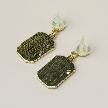 Houndstooth Pattern Gold Drop Earrings, 3 of 3