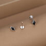 Sterling Silver Black Cz Rhombus 16 G Flat Back Labret Earrings, thumbnail 4 of 11
