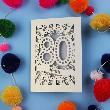 Personalised 80th Birthday Card Papercut Spotty Design, 6 of 9
