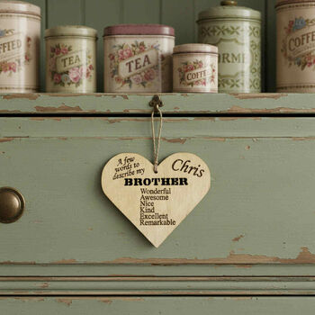 Personalised Wooden Heart – Cheeky Brother Joke Gift, 2 of 3