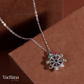 Spinning Nine Gemstones Dharma Wheel Necklace, 3 of 11