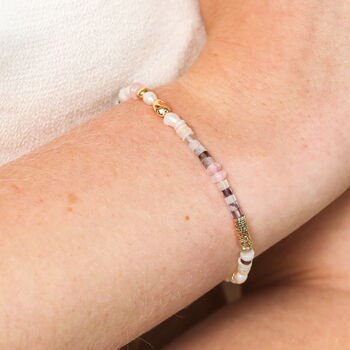 Semi Precious Purple Stone And Pearl Beaded Bracelet In Gold Plating, 3 of 5