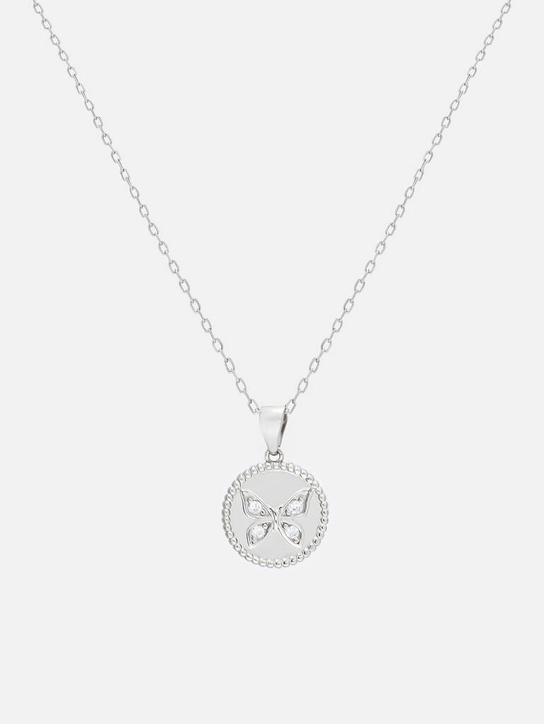Sterling Silver Coin Necklace With Butterfly, 1 of 5