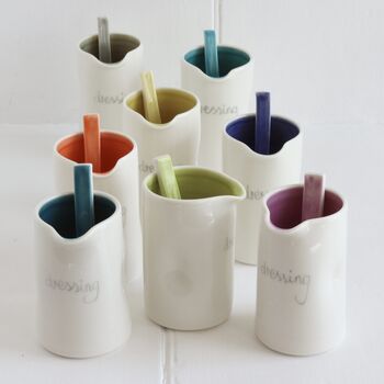 Handmade Colourful Porcelain Dressing Jug And Spoon, 3 of 12
