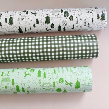 Green Gingham Christmas Wrapping Paper Set, 4 of 5