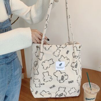Extra Large Shopping Bag Brown Grey Cream Corduroy School Bag, 4 of 7