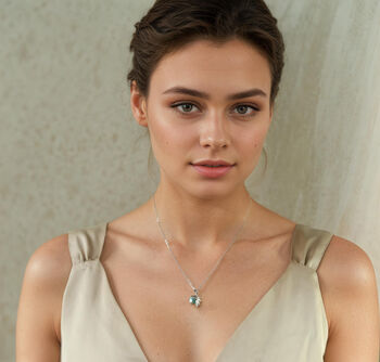 Silver Peacock Blue Acorn Necklace, 2 of 8