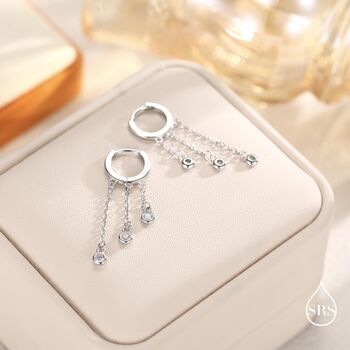 Sterling Silver Dangle Cz Crystal Huggie Hoop Earrings, 4 of 11