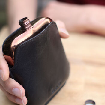 Copper Hip Flask With Personalised Leather Sleeve, 10 of 12