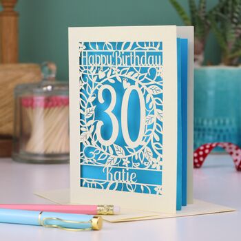 Personalised 30th Birthday Card Papercut Flower Design, 4 of 5