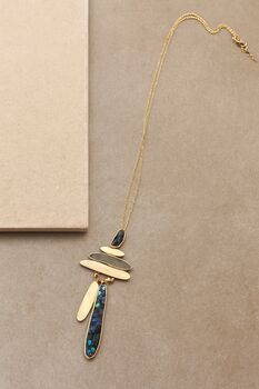 Long Gold Abstract Shapes Necklace, 3 of 6