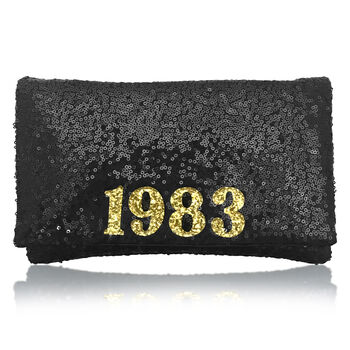 Birthday Year Personalised Gift Sequin Clutch Handbag, 4 of 6