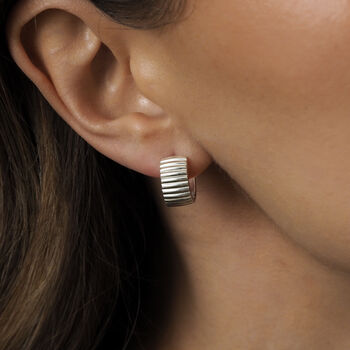 Ayla Chunky Ribbed Silver Hoop Earrings, 3 of 5