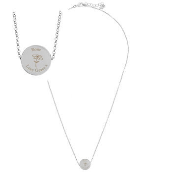 Personalised Silver Tone Flower Disc Necklace, 4 of 5