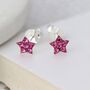 Sterling Silver Twinkling Pink Cz Star Stud Earrings, thumbnail 2 of 8