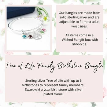 Family Tree Birthstone Bangle Sterling Silver, 3 of 5