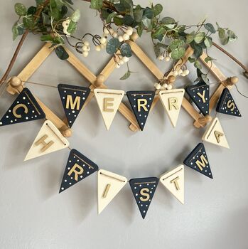 Wooden Christmas Bunting Happy Christmas Mantel Banner, 4 of 11