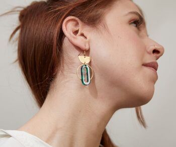 Geometric Green Dangle Earrings, 3 of 3