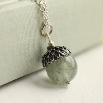 Silver Jade Gemstone Acorn Necklace, 2 of 8