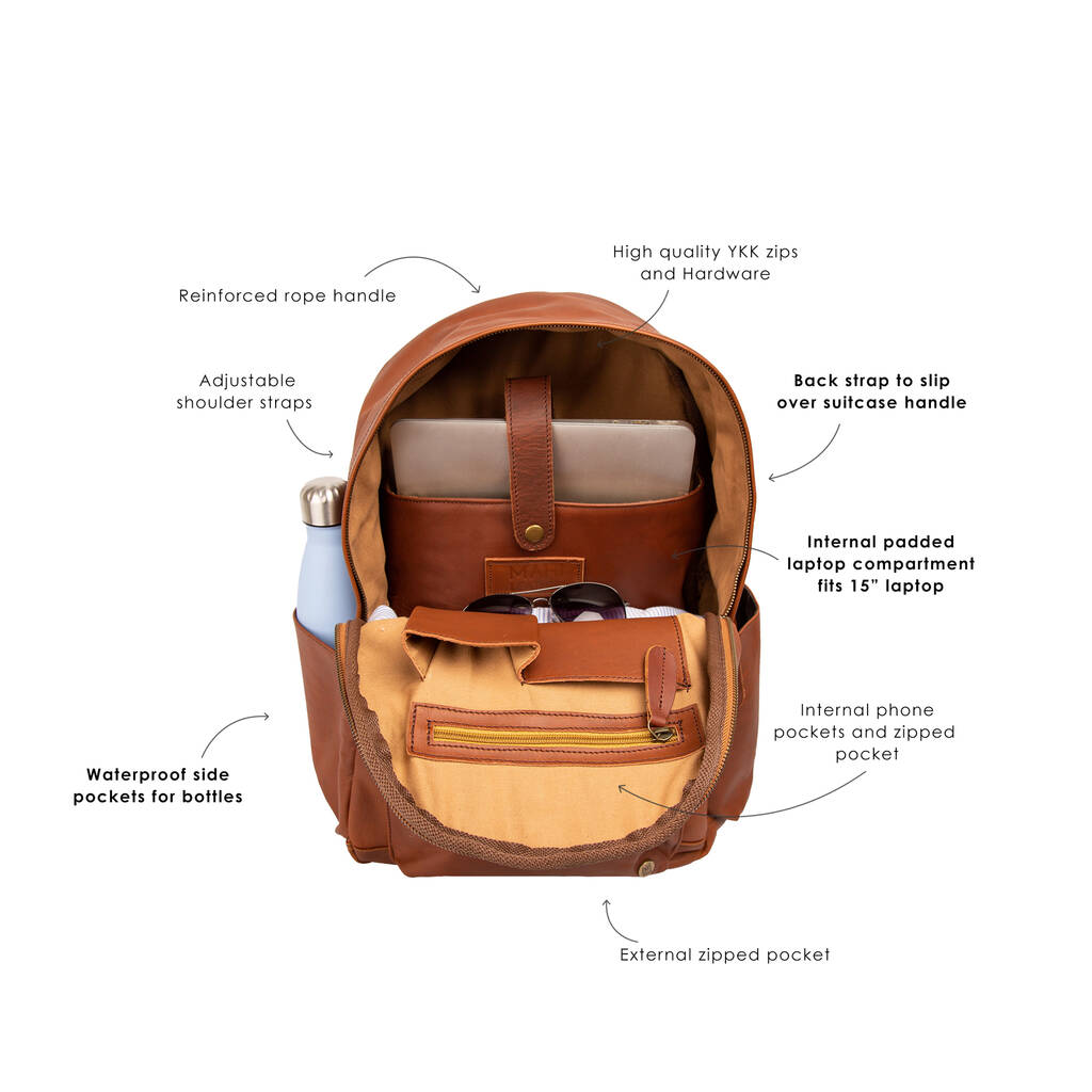Personalised Brown Leather 15 Inch Laptop Backpack By MAHI Leather