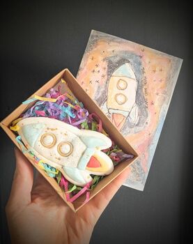 To The Moon And Back Rocket Biscuit And Greetings Card For Fathers Day, 6 of 7