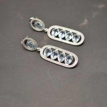 Blue Topaz Silver Drop Earrings, 6 of 10