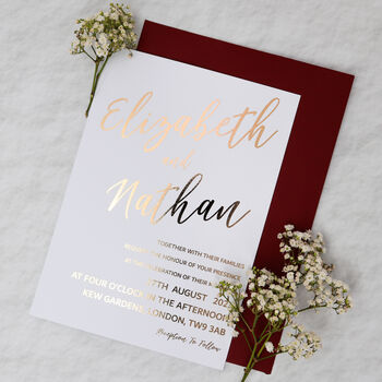 Gold Foil Calligraphy Wedding Invitation, 5 of 7