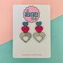 Triple Heart Glitter Earrings, thumbnail 1 of 2