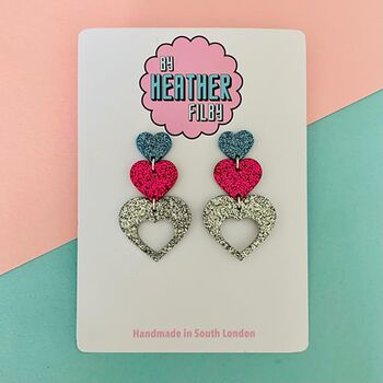 Triple Heart Glitter Earrings, 9 of 9